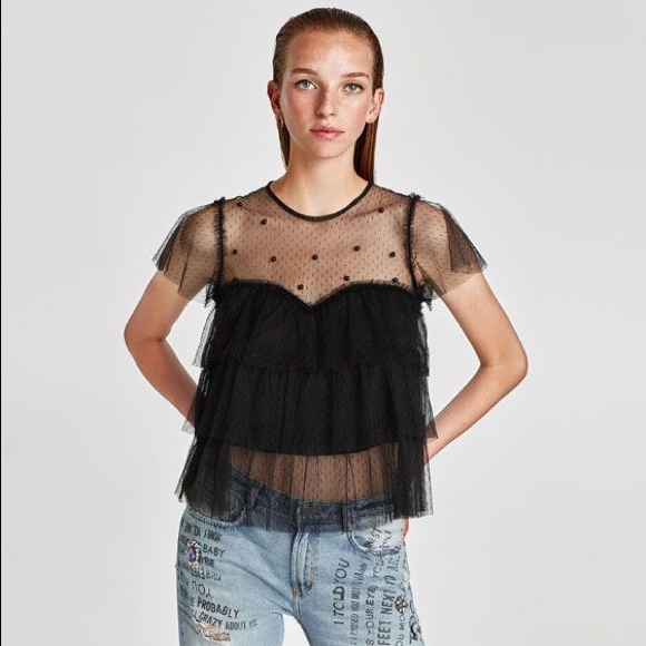 Zara Tops | Zara Transparent Pearl Top 